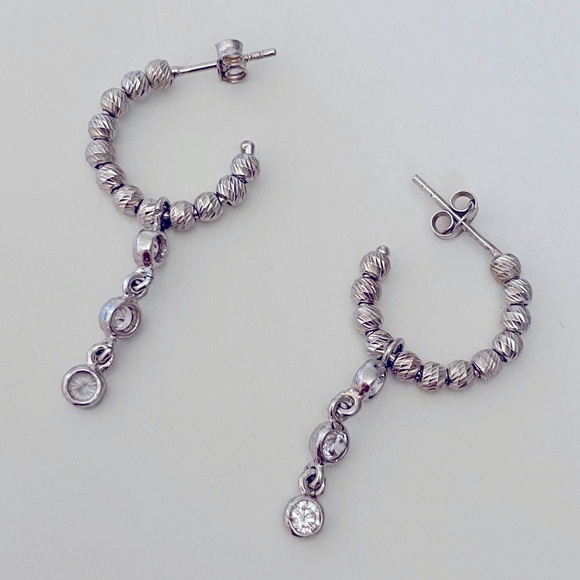 Jewelry - 925 Silver cz hoop dangling posts earrings